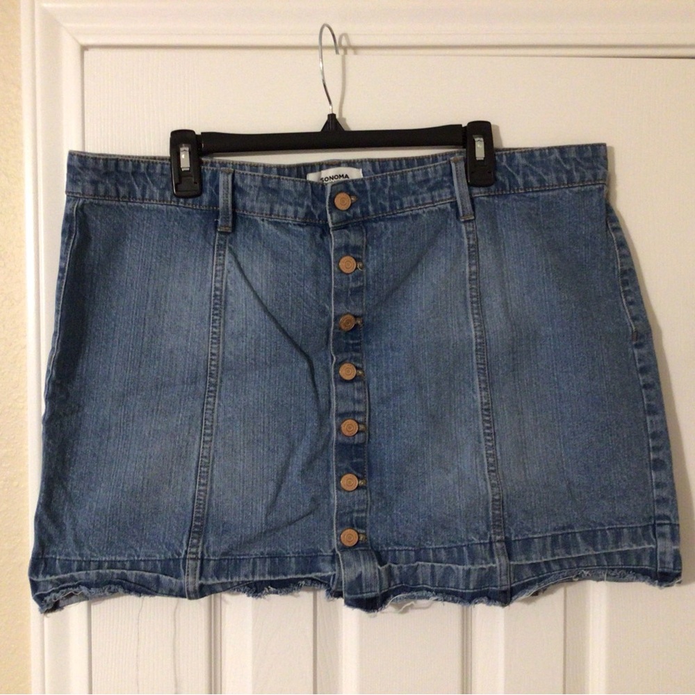 Sonoma Raw Hem Button Detail Denim Mini Skirt